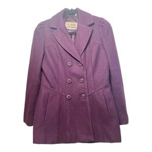 Guess Button Front Coat Jacket Women's Petite XS Purple Lined Wool Blend